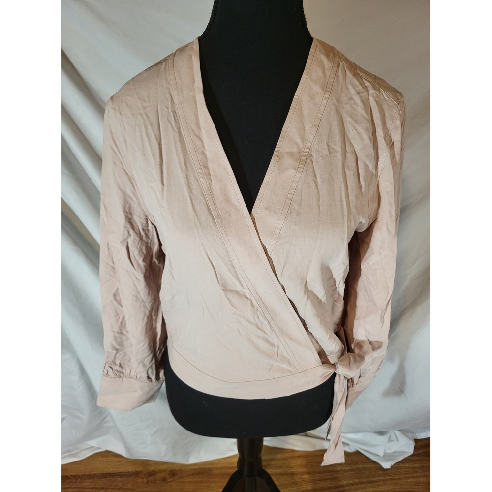 Everlane Size 4 100% Silk The Washable Wrap Long Sleeve Blouse Blush Pink
